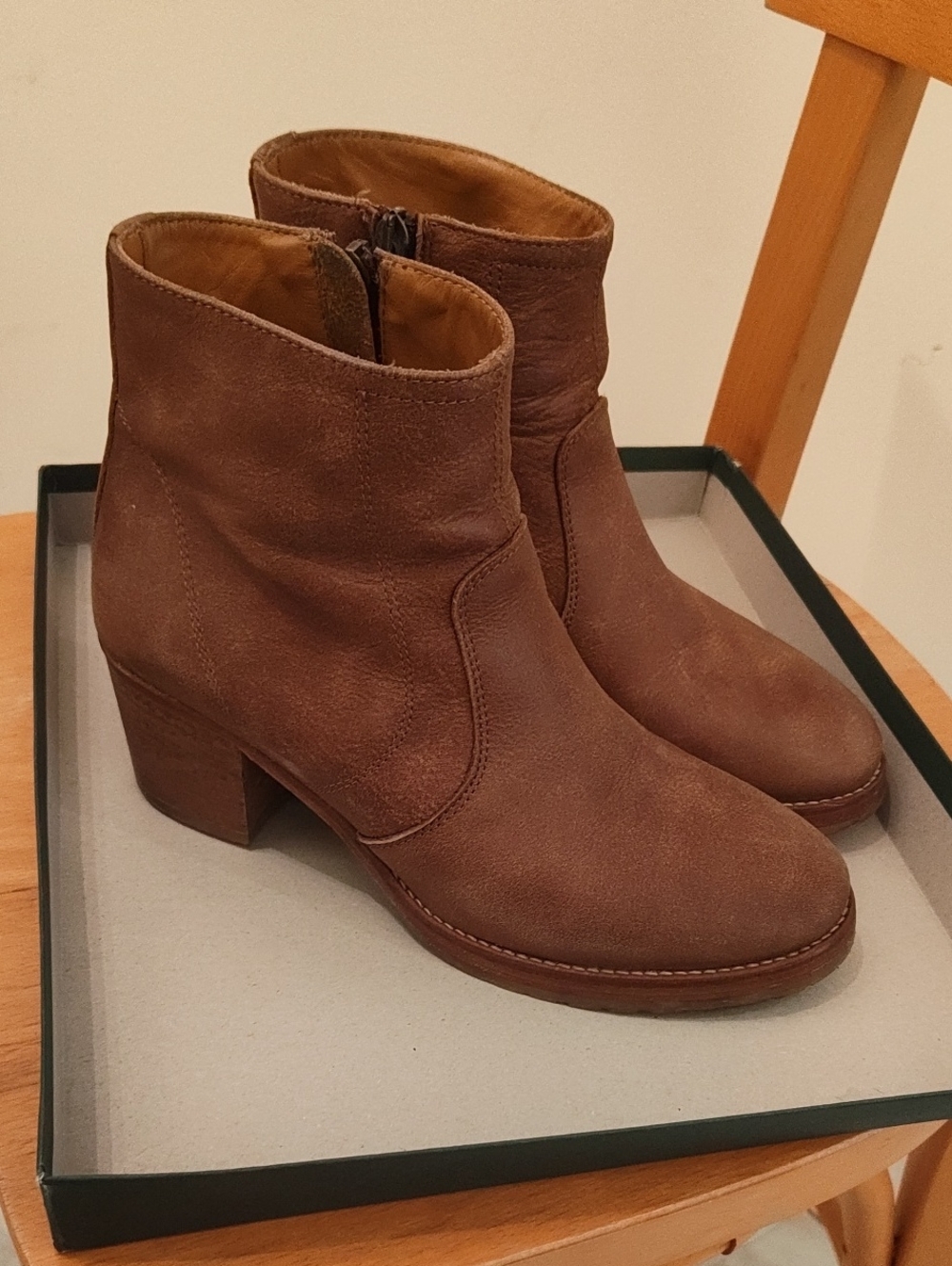 Roots Brown Suede Ankle Booties with Block Heel